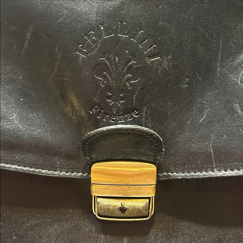 FELLINI Firenze’ Black Leather Briefcase Laptop Bag **DAMAGED**